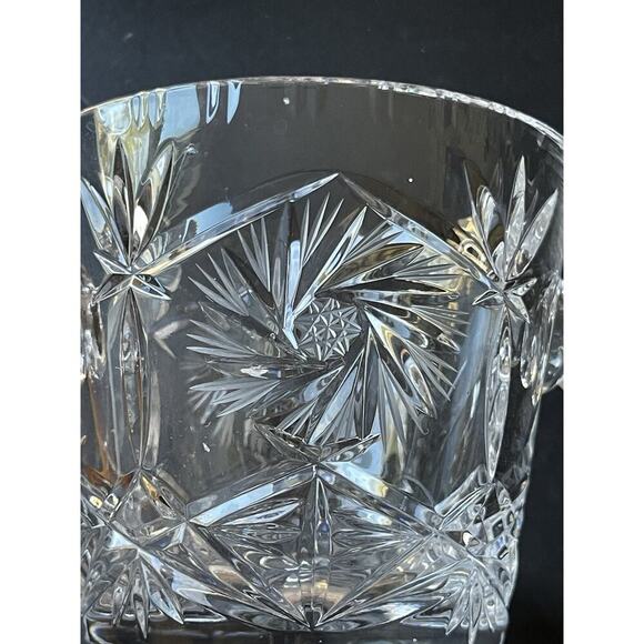 Vtg. Cut Crystal Ice Bucket Whirling Pinwheel Star Of David Cocktail Barware - Picture 6 of 11